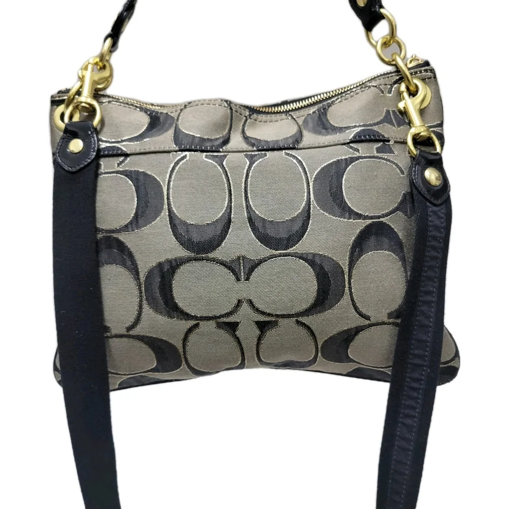 Coach #18135 Black & Gold Canvas Leather Trim Shoulder/Crossbody Handbag Purse